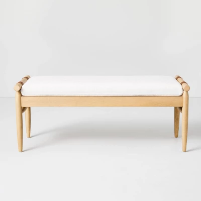 Upholstered Natural Wood Accent Bench Oatmeal - Hearth & Hand™ With Magnolia 4 Upholstered Natural Wood Accent Bench Oatmeal - Hearth & Hand™ With Magnolia - Image 2