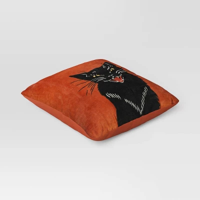 Fierce Cat Applique Cotton Velvet Square Halloween Throw Pillow - Threshold™ 4 Fierce Cat Applique Cotton Velvet Square Halloween Throw Pillow - Threshold™ - Image 2