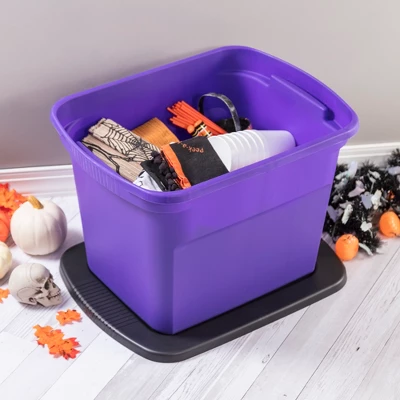 Sterilite 18 Gallon Orange Plastic Storage Container Bin Tote With Black Lid, Halloween 5 Sterilite 18 Gallon Orange Plastic Storage Container Bin Tote With Black Lid, Halloween - Image 3