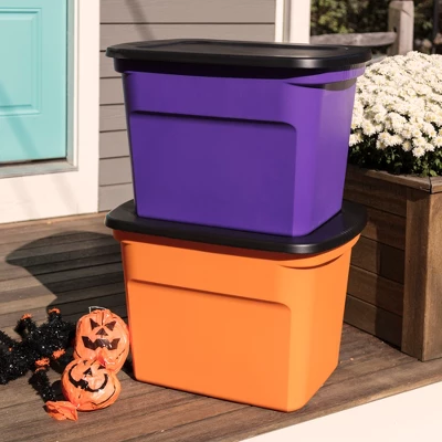 Sterilite 18 Gallon Orange Plastic Storage Container Bin Tote With Black Lid, Halloween 6 Sterilite 18 Gallon Orange Plastic Storage Container Bin Tote With Black Lid, Halloween - Image 4