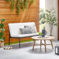 Cushioned Metal Outdoor Loveseat - Cream/Black - Hearth & Hand™ With Magnolia