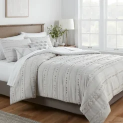 New Products 11 4pc Clipped Stripe Poms Comforter Bedding Set - Threshold™