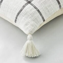 24"x24" Woven Slub Checkered Throw Pillow With Tassels Cream/Gray - Hearth & Hand™ With Magnolia -Home Decoration Sale Shop GUEST e6eb5fab db20 4685 8c31 3c2aacf436ce