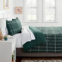 New Products 23 Grid Print Microfiber Reversible Comforter & Sheet Set Dark Green - Room Essentials™